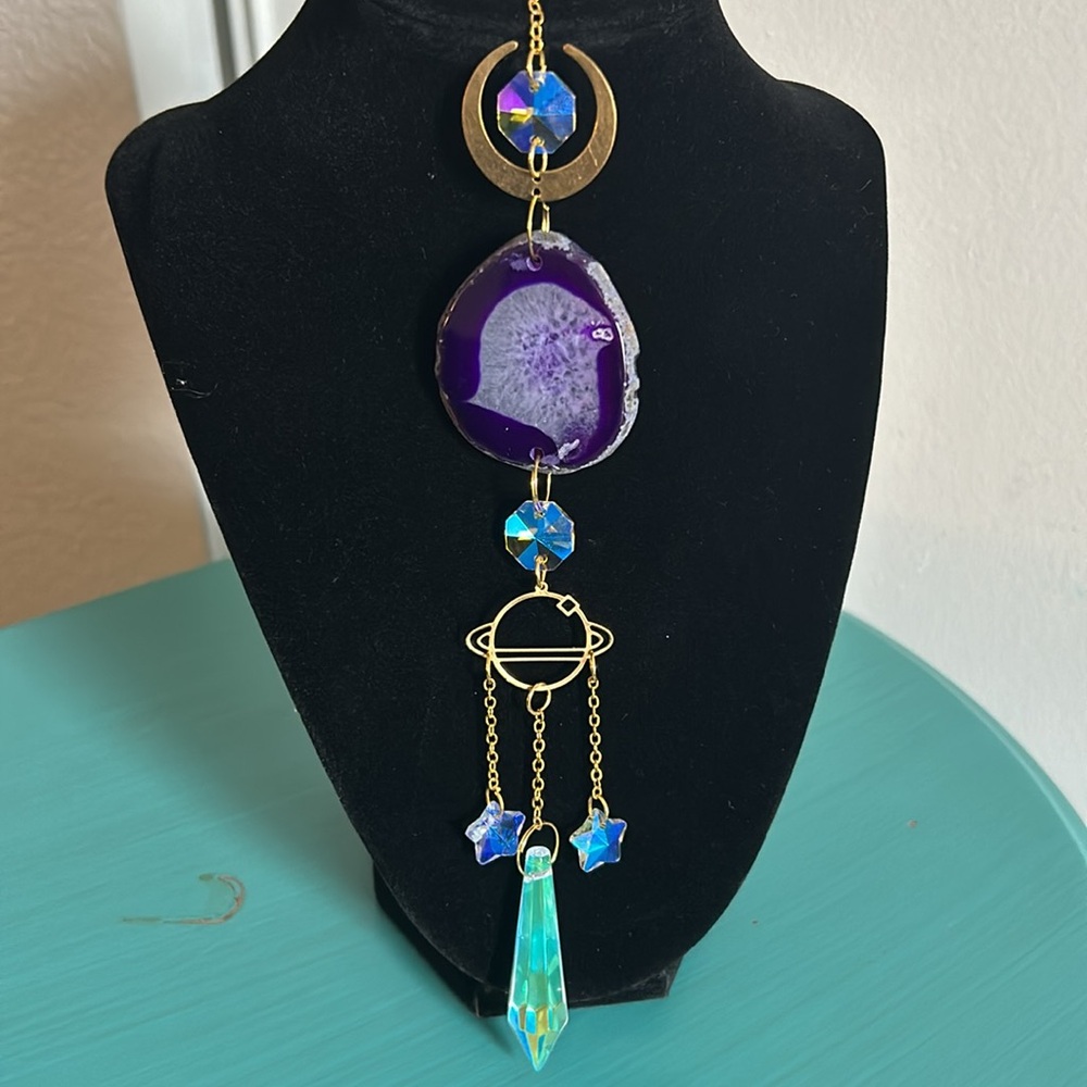 New Sliced Agate Suncatcher Celestial Lunar Moon, Stars Home and Garden Decor - Picture 3 of 6